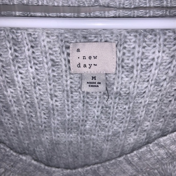 A New Day Ruffle V Neck Soft Cozy Sweater Grey - Picture 8 of 9